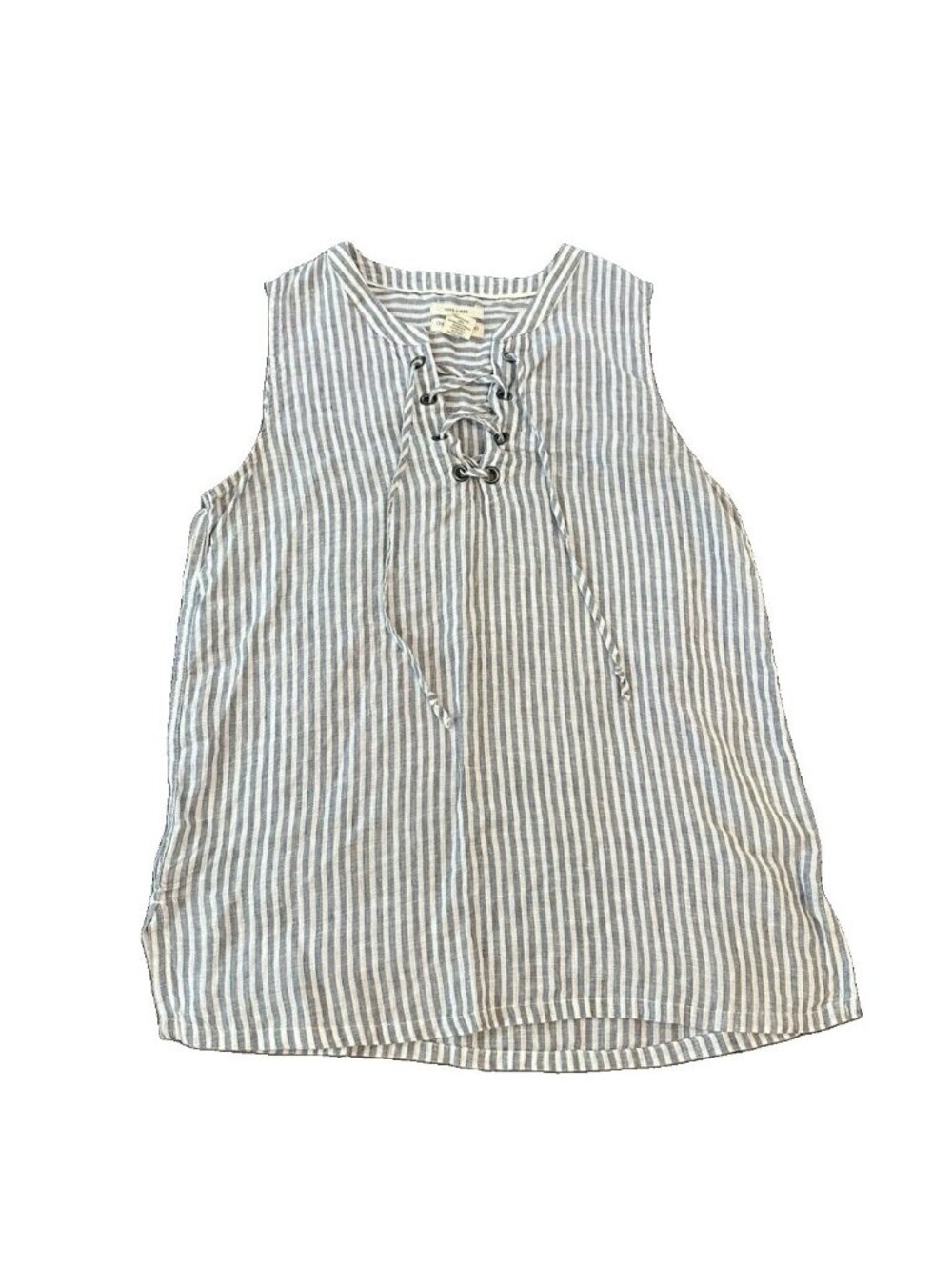 Christian Siriano 100% Linen Sleeveless Lace Up Tank Top Womens M Nautical Blue